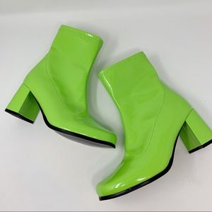 green patent boots